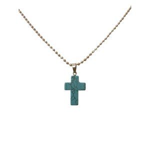 Imitation Turquoise Cross Pendant Necklace Christian Religious Religion